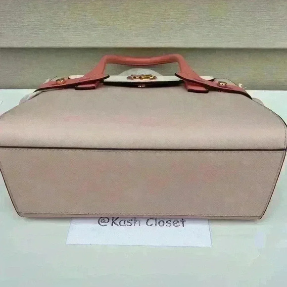 Michael Kors Carmen Medium Satchel Purse Color Block Belted Saffiano Leather - Picture 7 of 10